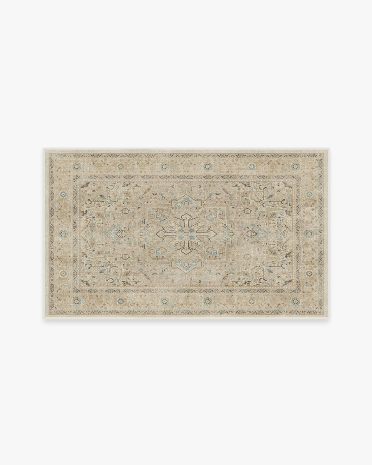 Tapis persan tissé plat minimaliste avec médaillon et bordure ivoire lavables pour salon et chambre
