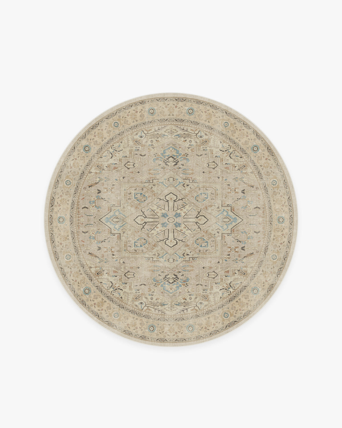 Tapis persan tissé plat minimaliste avec médaillon et bordure ivoire lavables pour salon et chambre