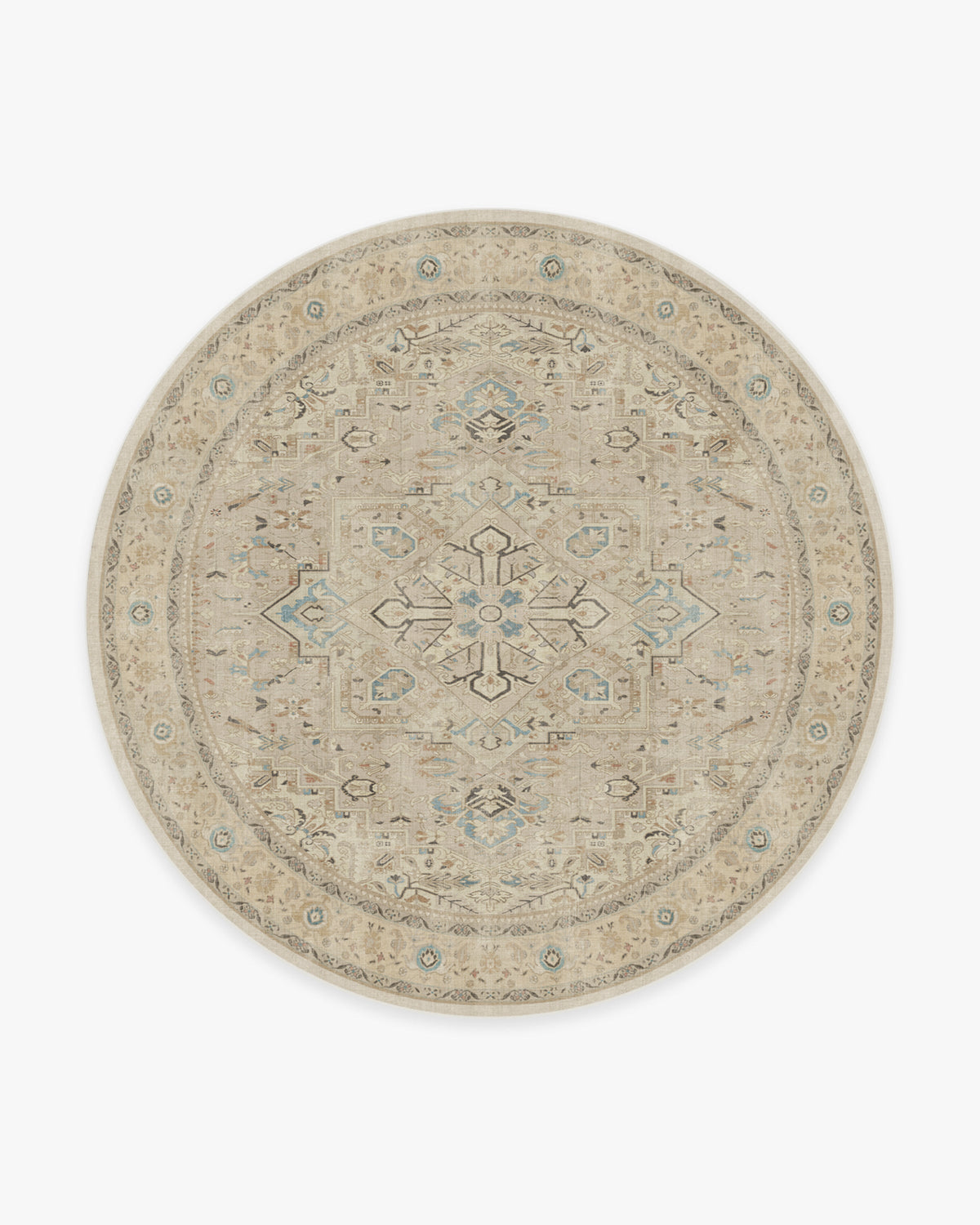 Tapis persan tissé plat minimaliste avec médaillon et bordure ivoire lavables pour salon et chambre