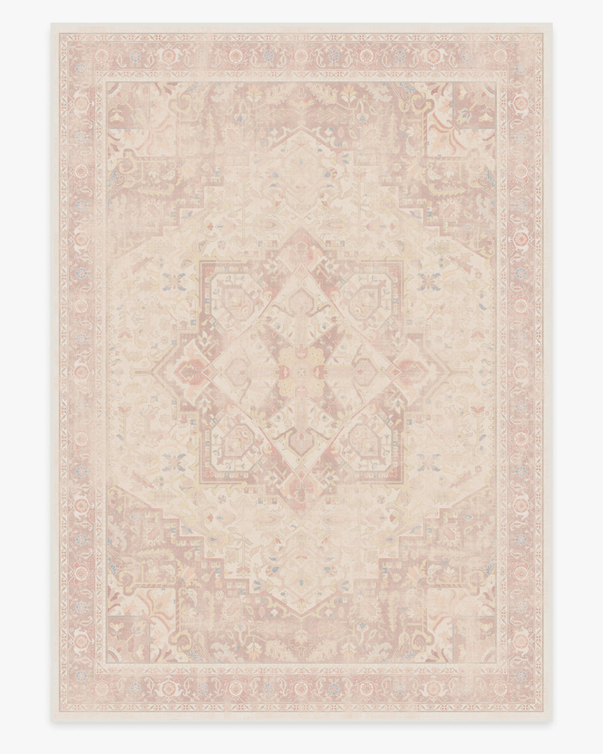 Tapis plat tissé romantique antique à motif géométrique médaillon rose pâle lavable, fond ombré pour chambre et chambre d'enfant