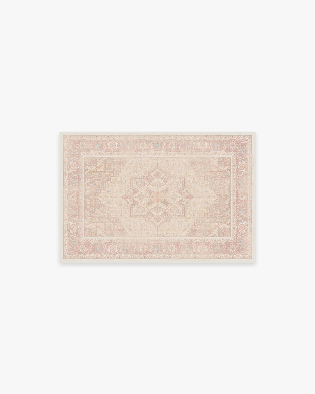 Tapis plat tissé romantique antique à motif géométrique médaillon rose pâle lavable, fond ombré pour chambre et chambre d'enfant