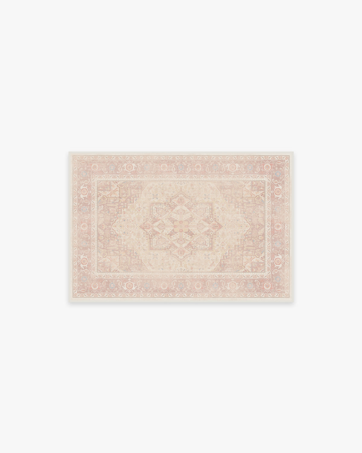 Tapis plat tissé romantique antique à motif géométrique médaillon rose pâle lavable, fond ombré pour chambre et chambre d'enfant