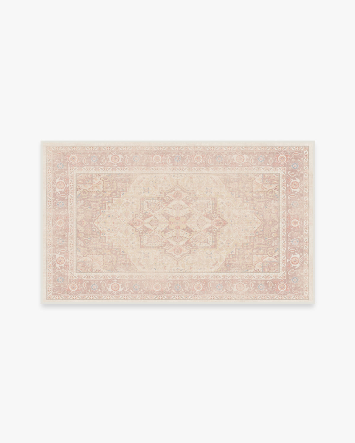Tapis plat tissé romantique antique à motif géométrique médaillon rose pâle lavable, fond ombré pour chambre et chambre d'enfant