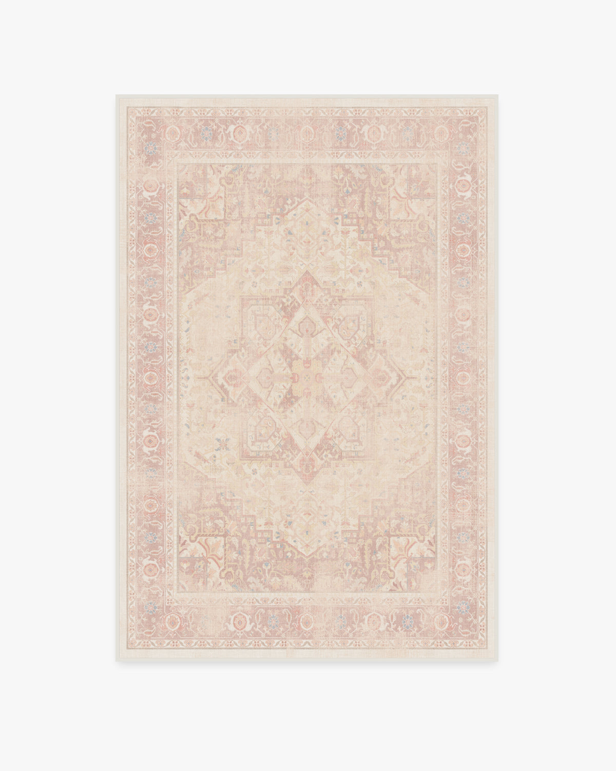 Tapis plat tissé romantique antique à motif géométrique médaillon rose pâle lavable, fond ombré pour chambre et chambre d'enfant