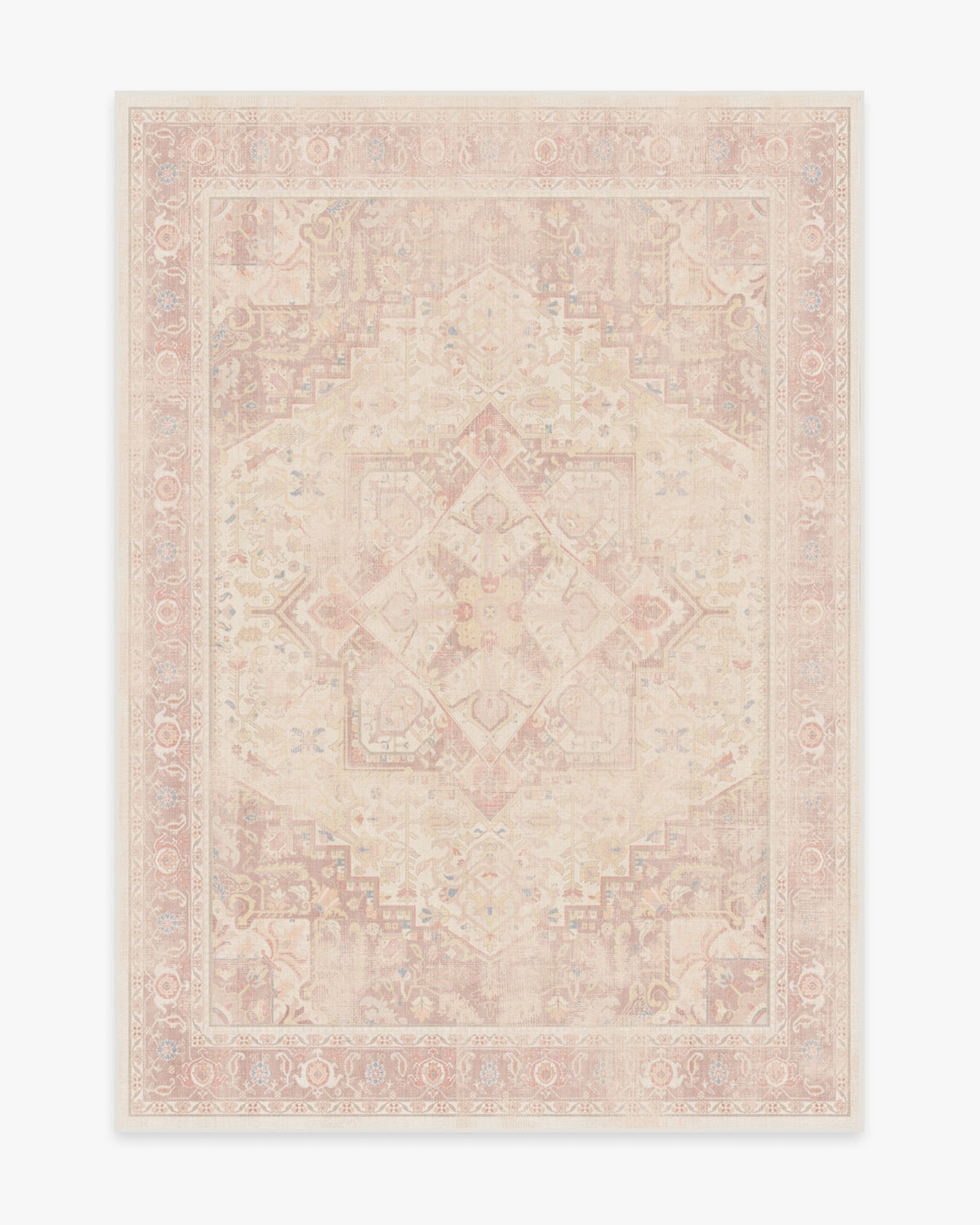 Tapis plat tissé romantique antique à motif géométrique médaillon rose pâle lavable, fond ombré pour chambre et chambre d'enfant