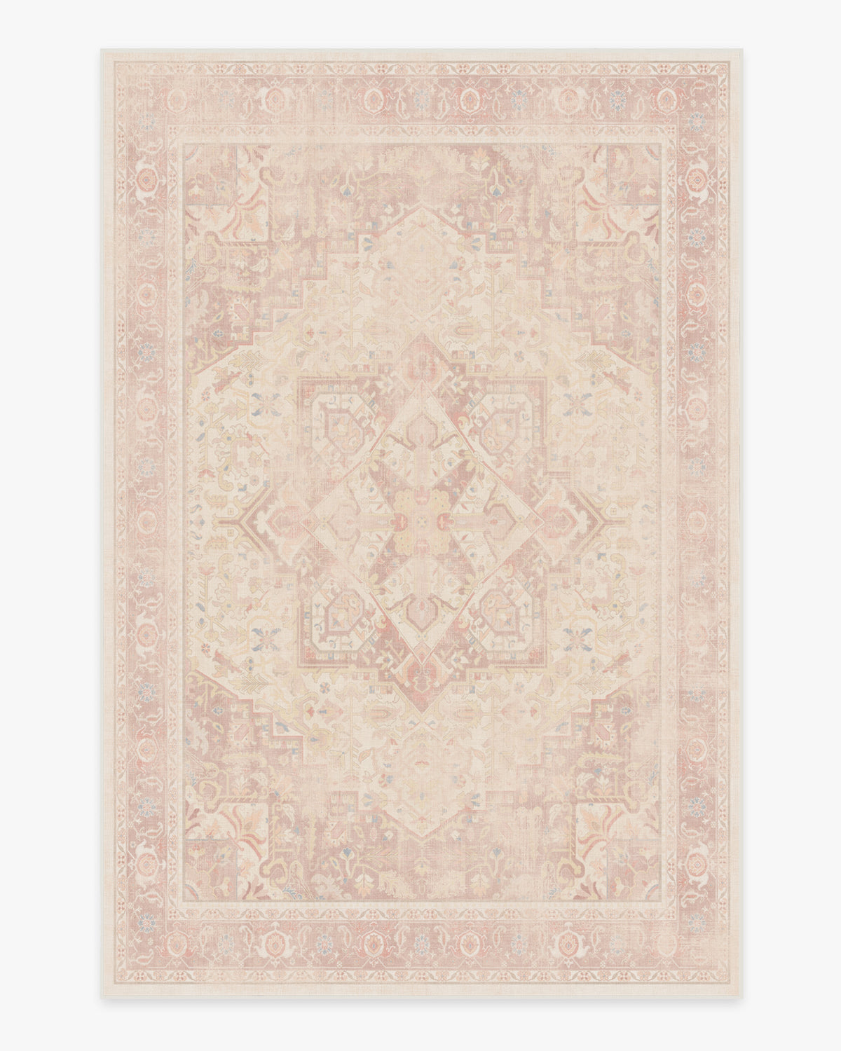 Tapis plat tissé romantique antique à motif géométrique médaillon rose pâle lavable, fond ombré pour chambre et chambre d'enfant