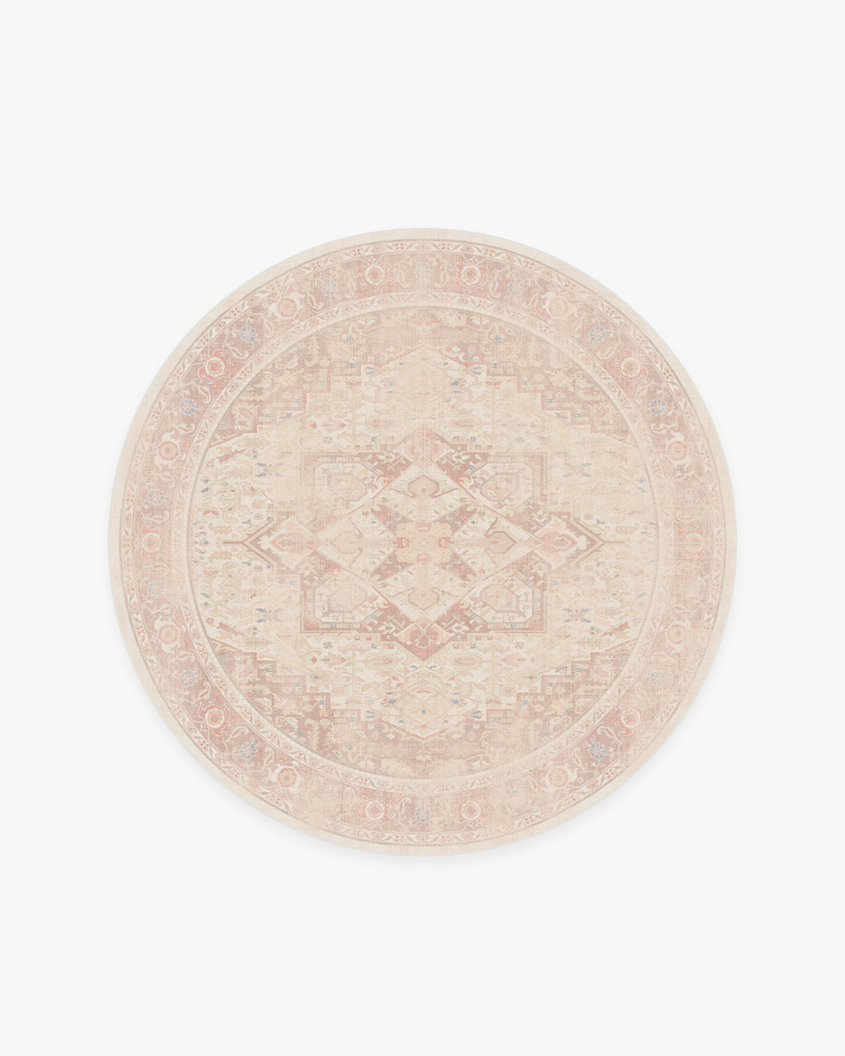 Tapis plat tissé romantique antique à motif géométrique médaillon rose pâle lavable, fond ombré pour chambre et chambre d'enfant