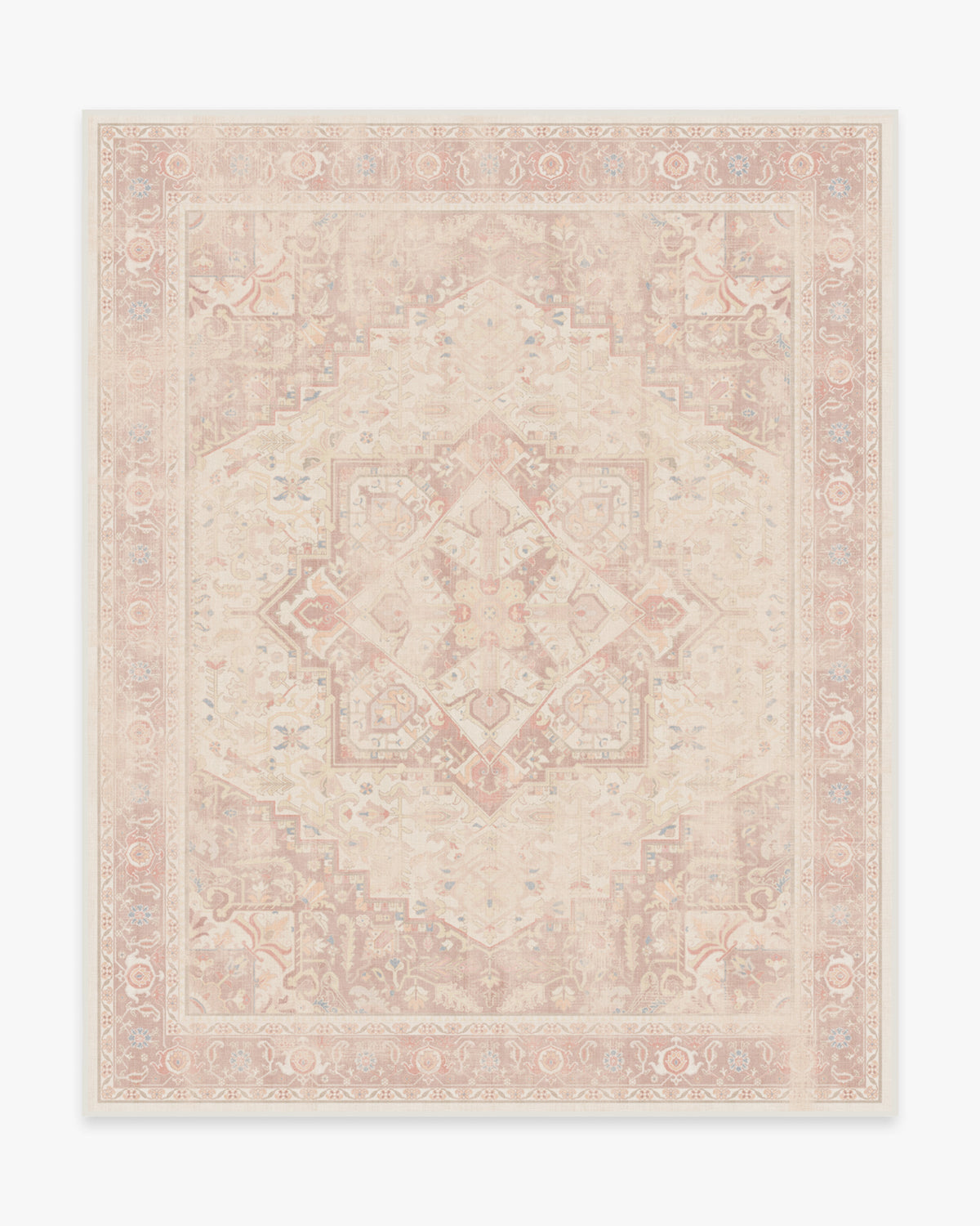 Tapis plat tissé romantique antique à motif géométrique médaillon rose pâle lavable, fond ombré pour chambre et chambre d'enfant