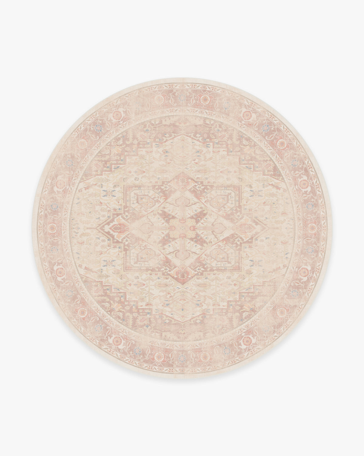 Tapis plat tissé romantique antique à motif géométrique médaillon rose pâle lavable, fond ombré pour chambre et chambre d'enfant