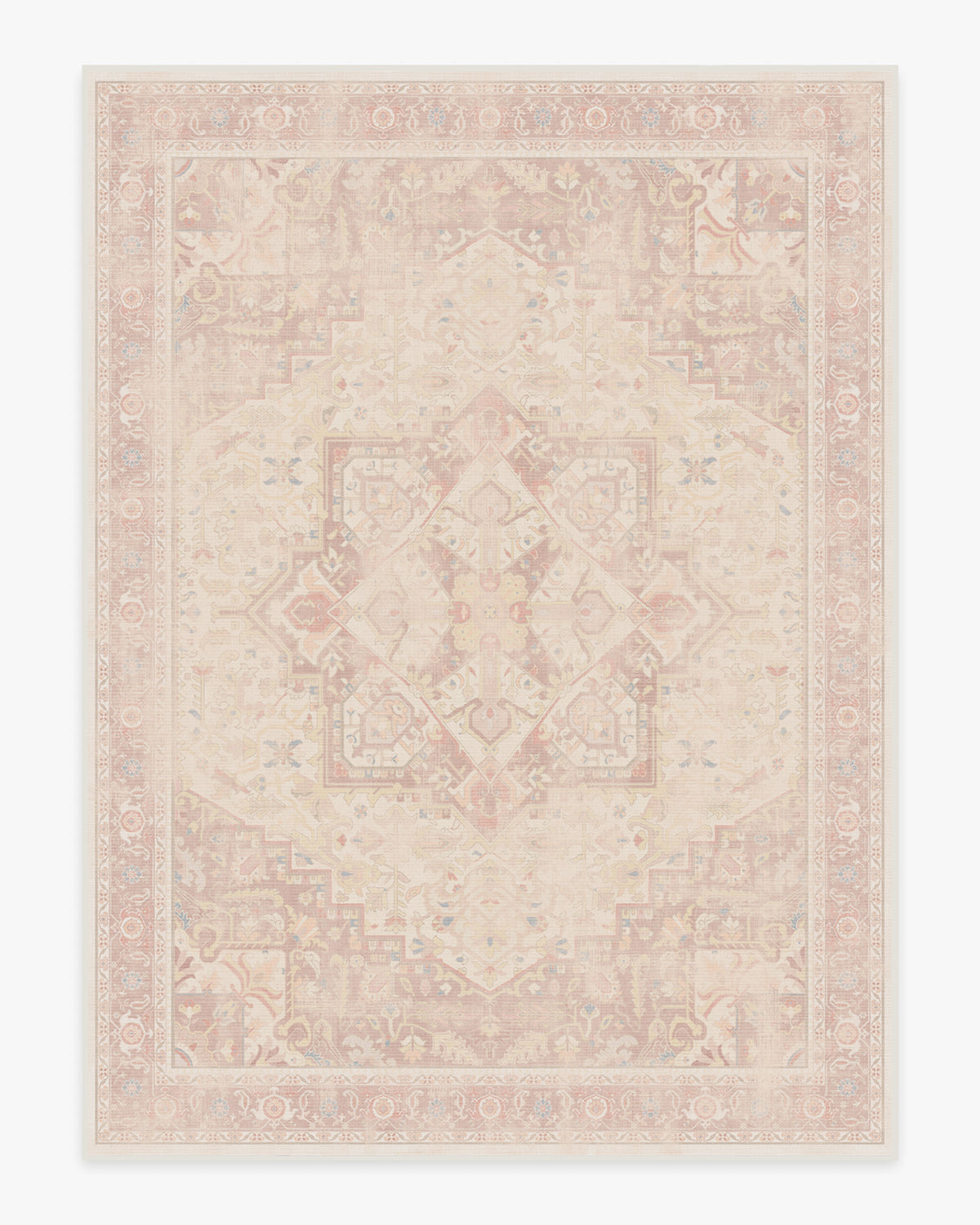Tapis plat tissé romantique antique à motif géométrique médaillon rose pâle lavable, fond ombré pour chambre et chambre d'enfant