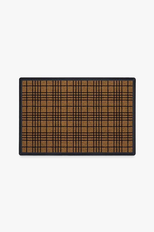 Paillasson géométrique moderne lavable avec motif à carreaux écossais noirs pour entrée et porche
