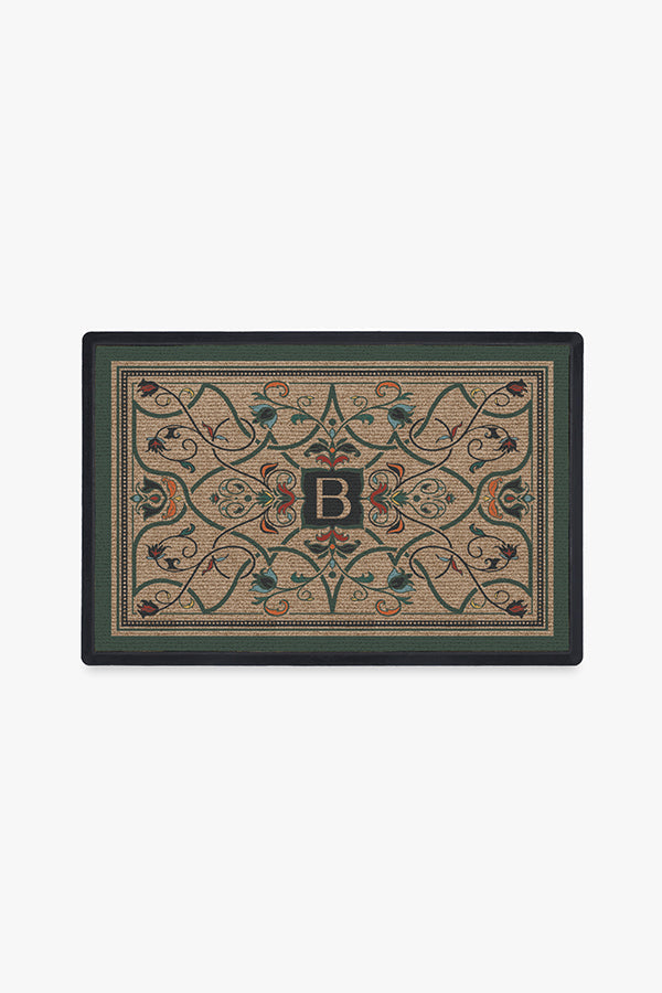 Paillasson Lavable en Tissu Floral Botanique avec Motif Personnalisé Lettre Vigne Fleur pour Entrée et Porche
