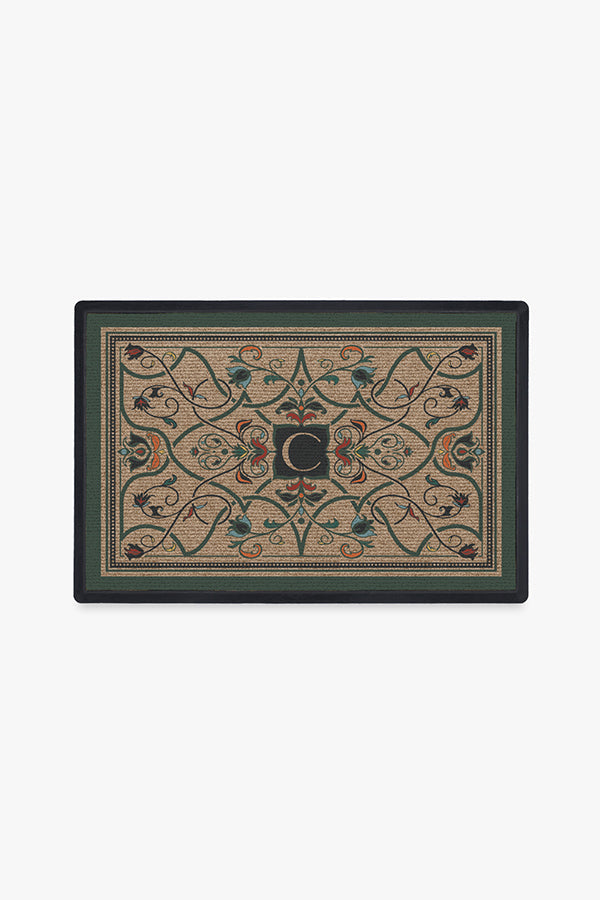 Paillasson Lavable en Tissu Floral Botanique avec Motif Personnalisé Lettre Vigne Fleur pour Entrée et Porche