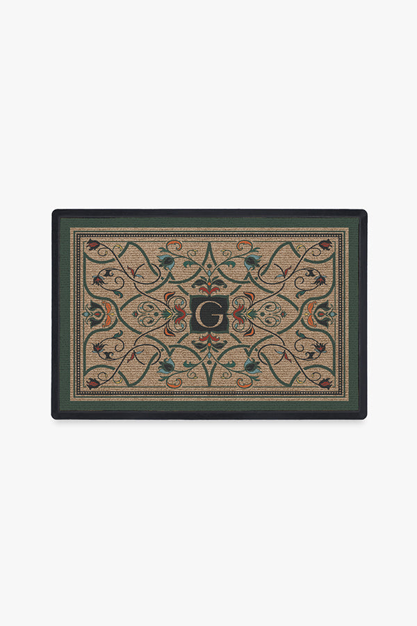 Paillasson Lavable en Tissu Floral Botanique avec Motif Personnalisé Lettre Vigne Fleur pour Entrée et Porche