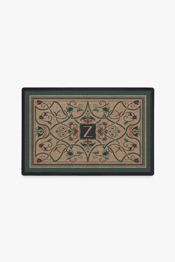 Paillasson Lavable en Tissu Floral Botanique avec Motif Personnalisé Lettre Vigne Fleur pour Entrée et Porche