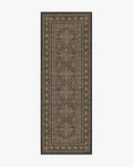 Tapis plat traditionnel en polyester recyclé, tissé à la main, avec bordure florale noire et texture jute, pour salon et bureau
