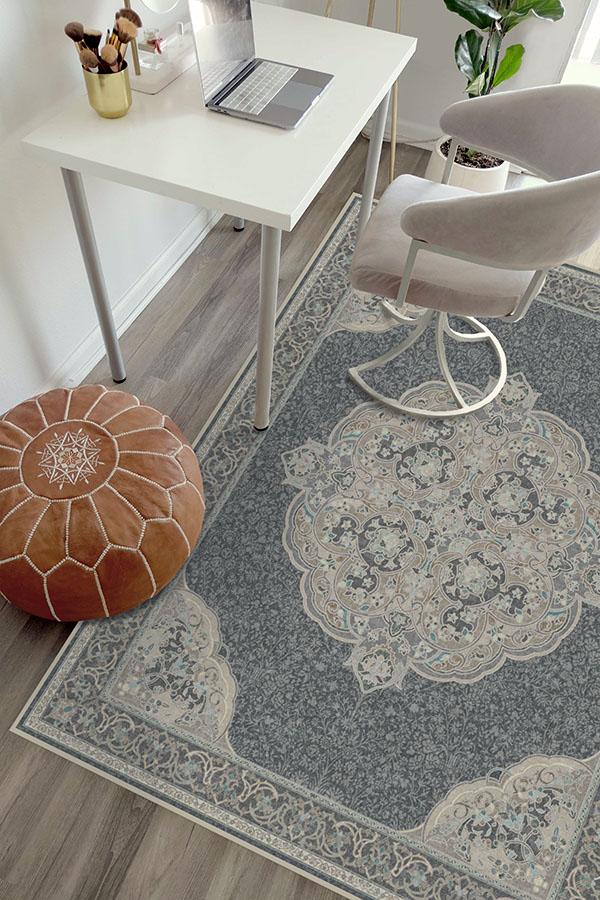 Tapis tissé plat à motifs persans avec silhouette florale cachée crème et sauge pour chambre d'enfant et salon