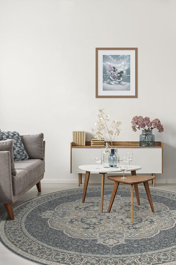 Tapis tissé plat à motifs persans avec silhouette florale cachée crème et sauge pour chambre d'enfant et salon