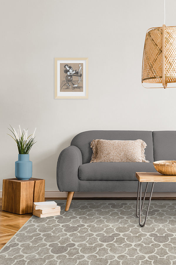 Tapis plat tissé de caractère moderne avec silhouette de treillis sur toute la surface en gris cendré pour chambre d'enfant et salon