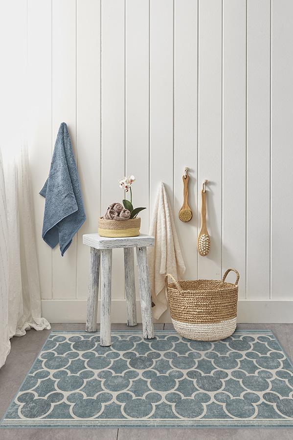 Tapis plat tissé de caractère moderne avec motif silhouette à treillis en bleu ardoise pour chambre d'enfant et salon