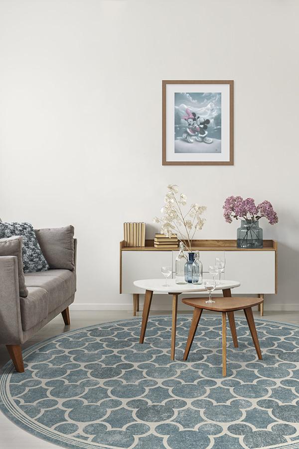 Tapis plat tissé de caractère moderne avec motif silhouette à treillis en bleu ardoise pour chambre d'enfant et salon