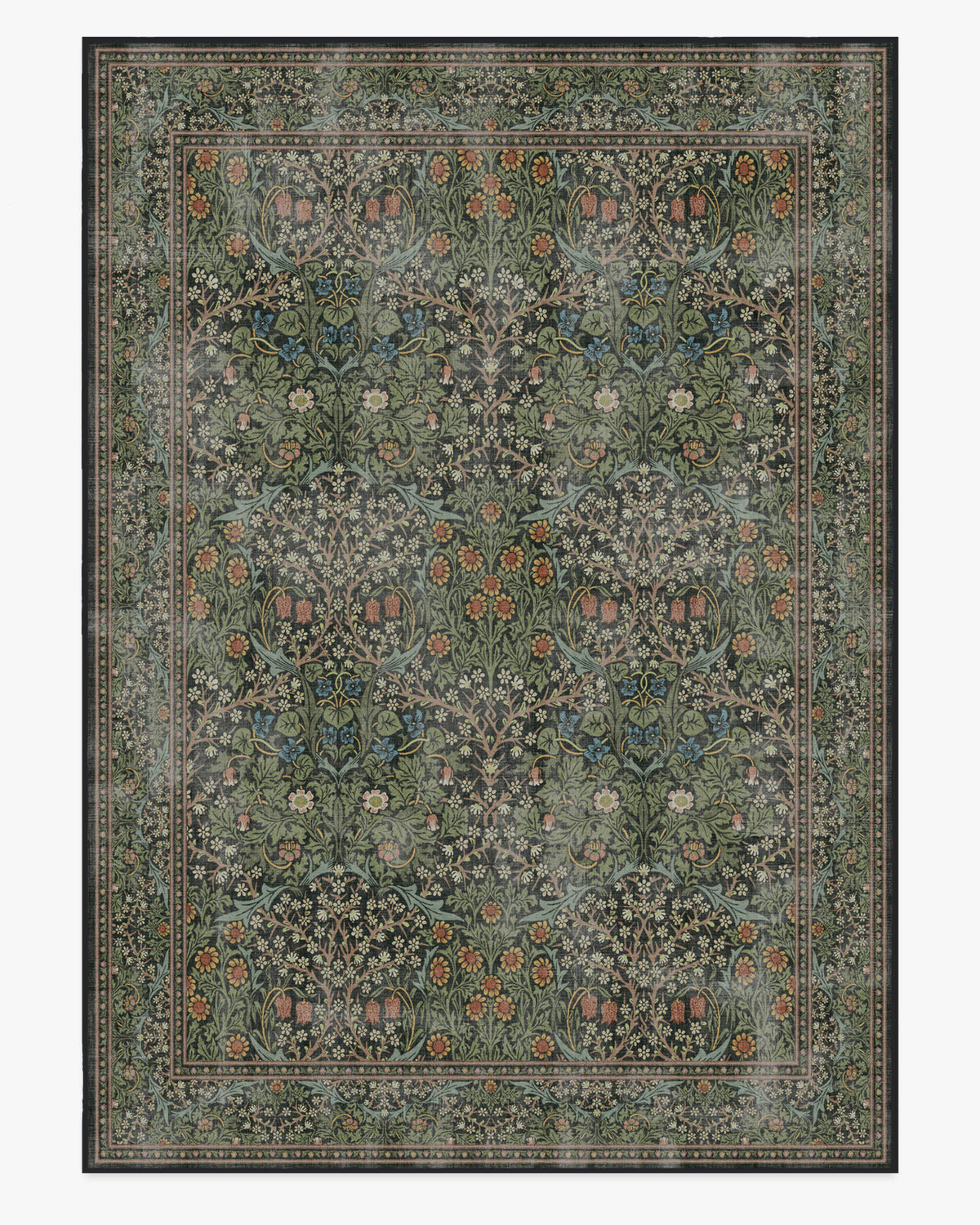 Tapis tissé plat britannique Arts & Crafts avec motif botanique lavable en vigne vert forêt pour salon et bureau