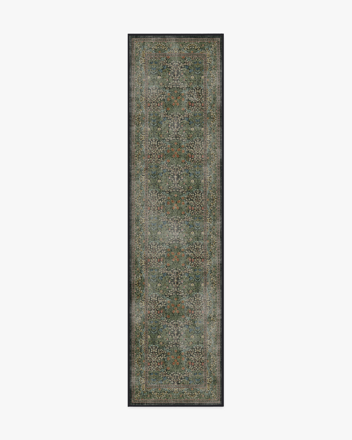 Tapis tissé plat britannique Arts & Crafts avec motif botanique lavable en vigne vert forêt pour salon et bureau