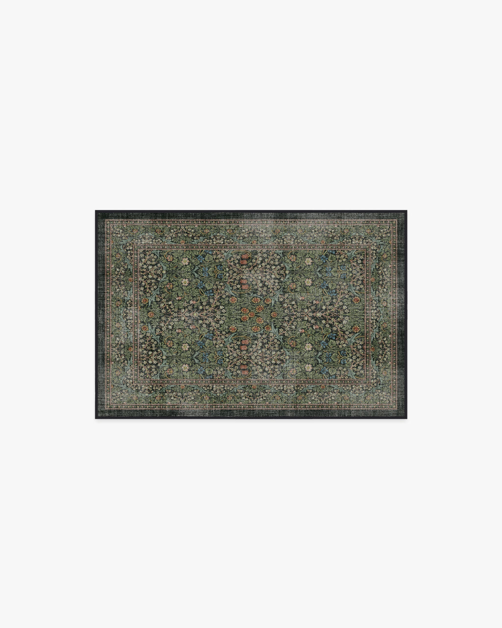 Tapis tissé plat britannique Arts & Crafts avec motif botanique lavable en vigne vert forêt pour salon et bureau
