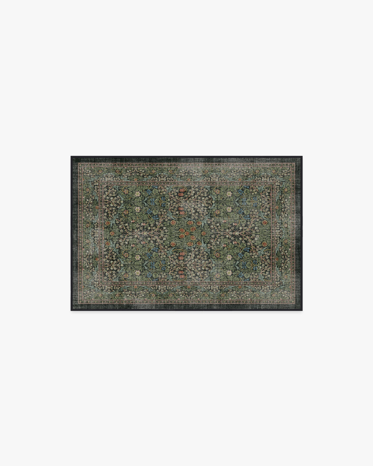 Tapis tissé plat britannique Arts & Crafts avec motif botanique lavable en vigne vert forêt pour salon et bureau