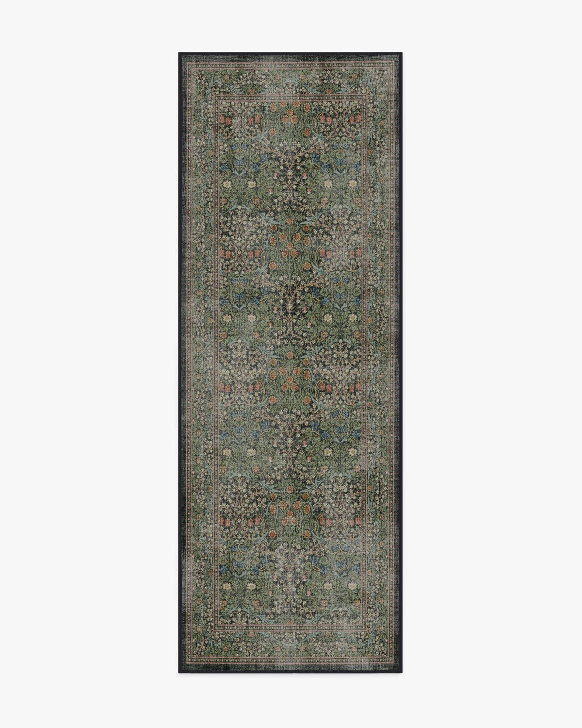 Tapis tissé plat britannique Arts & Crafts avec motif botanique lavable en vigne vert forêt pour salon et bureau
