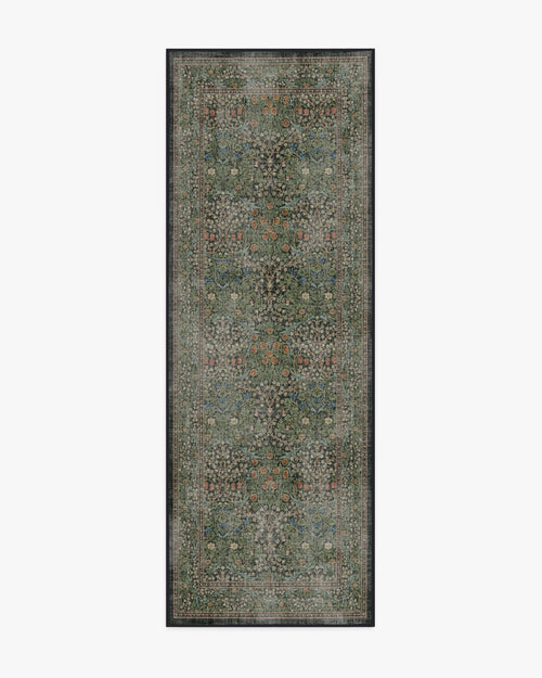 Tapis tissé plat britannique Arts & Crafts avec motif botanique lavable en vigne vert forêt pour salon et bureau