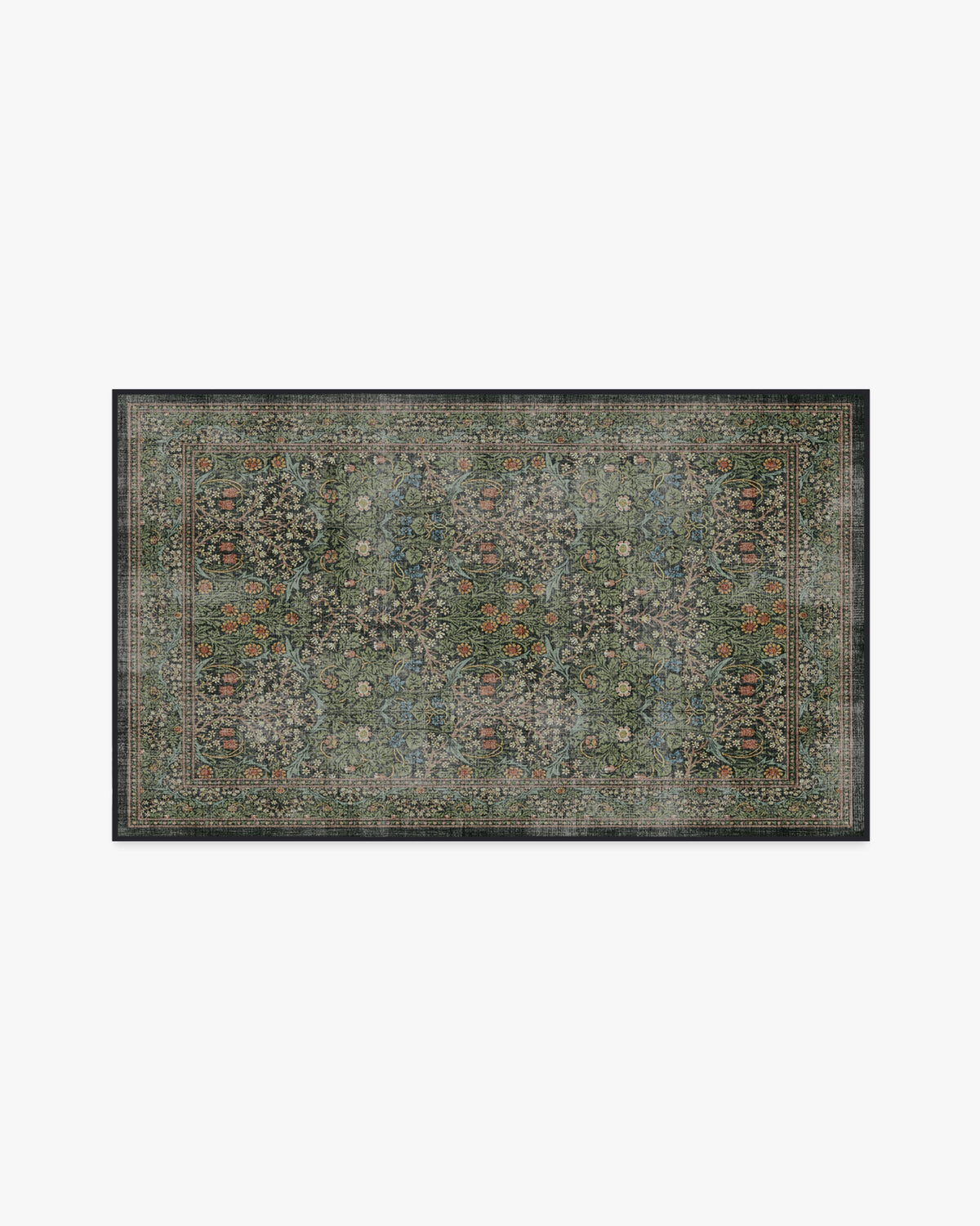Tapis tissé plat britannique Arts & Crafts avec motif botanique lavable en vigne vert forêt pour salon et bureau