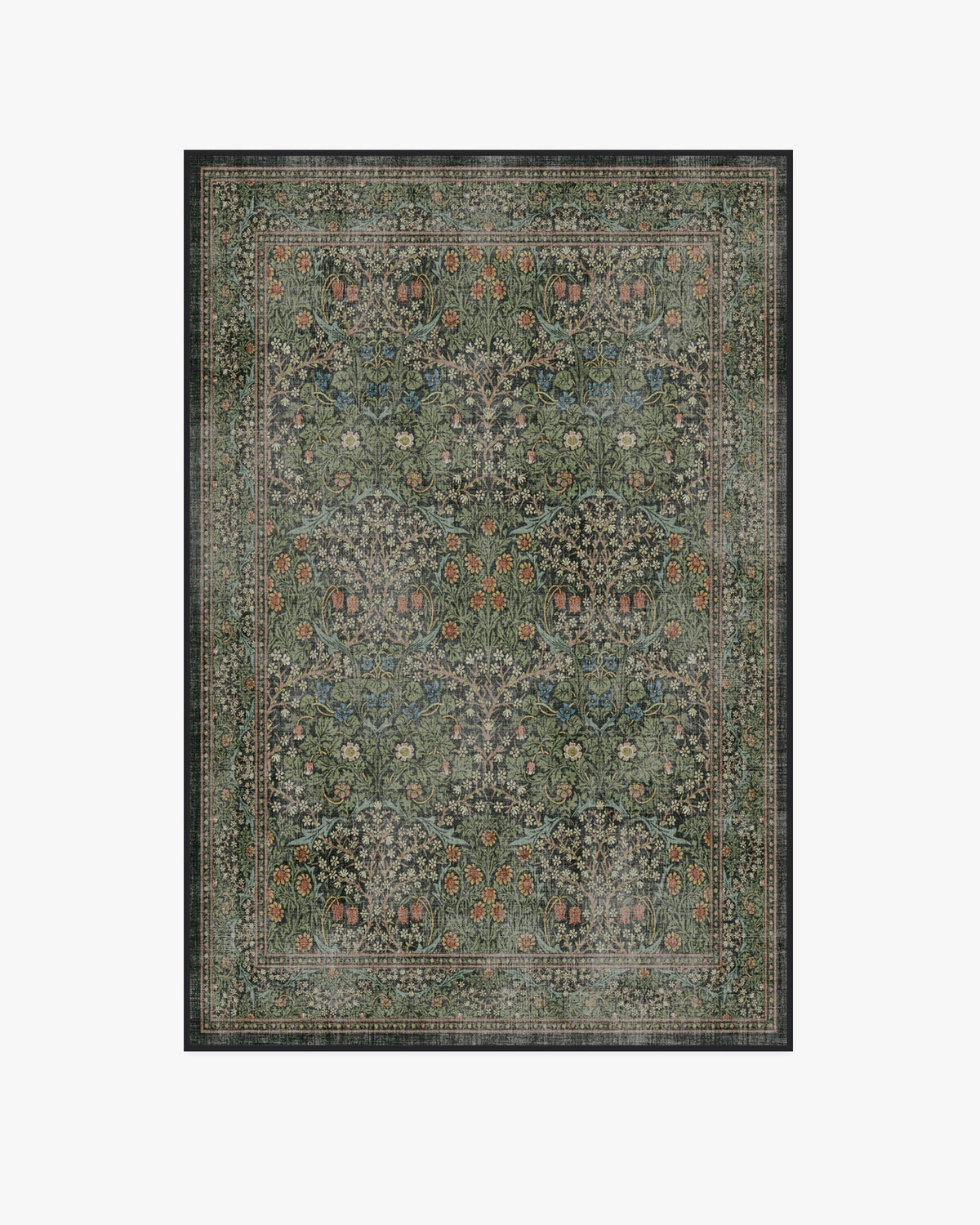 Tapis tissé plat britannique Arts & Crafts avec motif botanique lavable en vigne vert forêt pour salon et bureau
