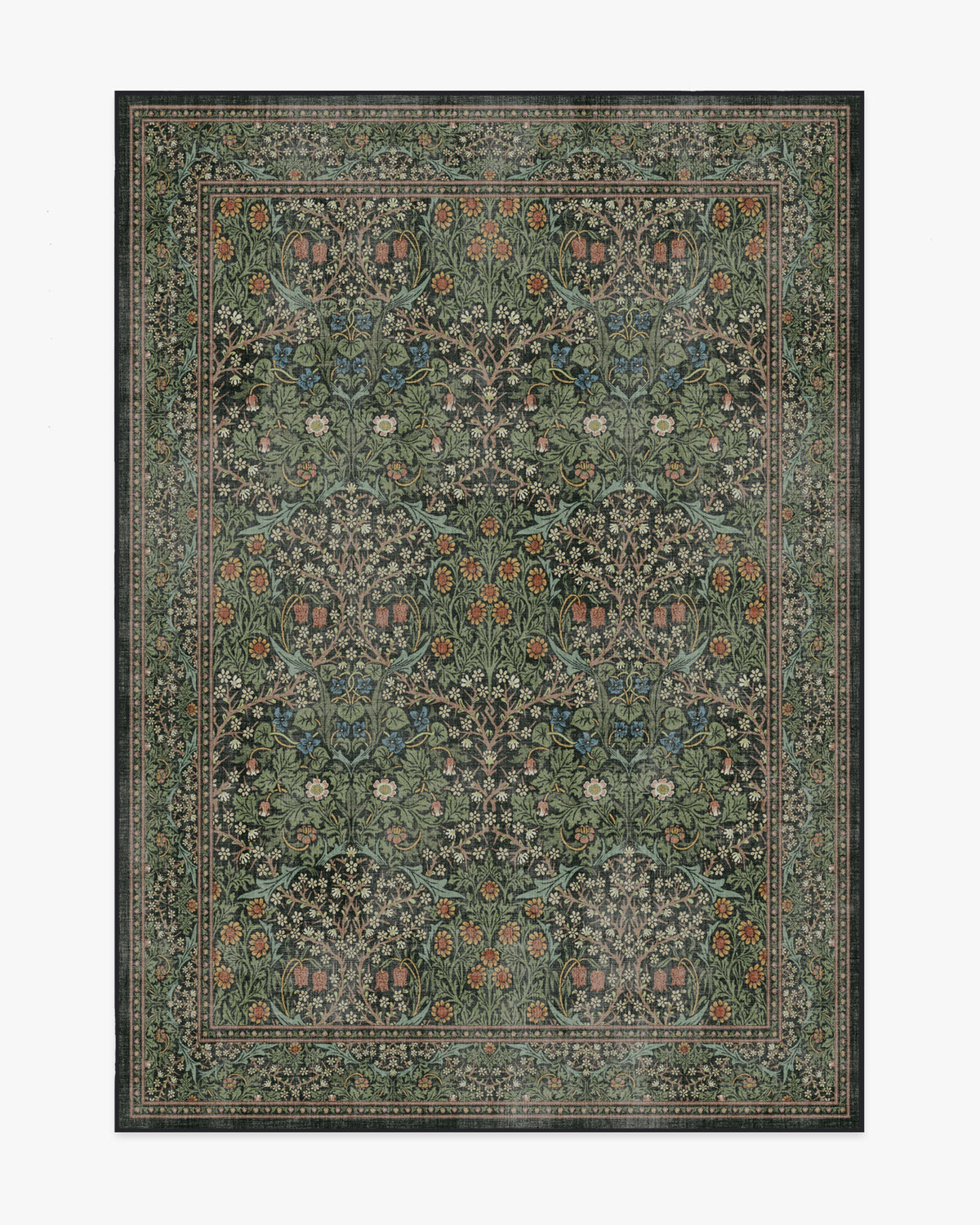 Tapis tissé plat britannique Arts & Crafts avec motif botanique lavable en vigne vert forêt pour salon et bureau