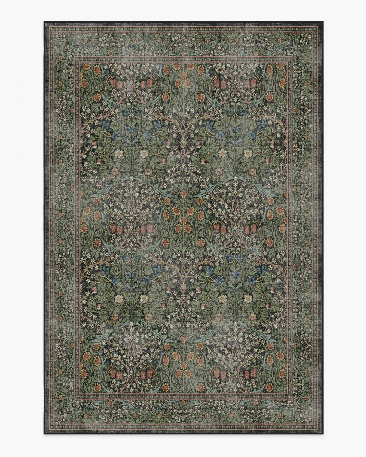 Tapis tissé plat britannique Arts & Crafts avec motif botanique lavable en vigne vert forêt pour salon et bureau