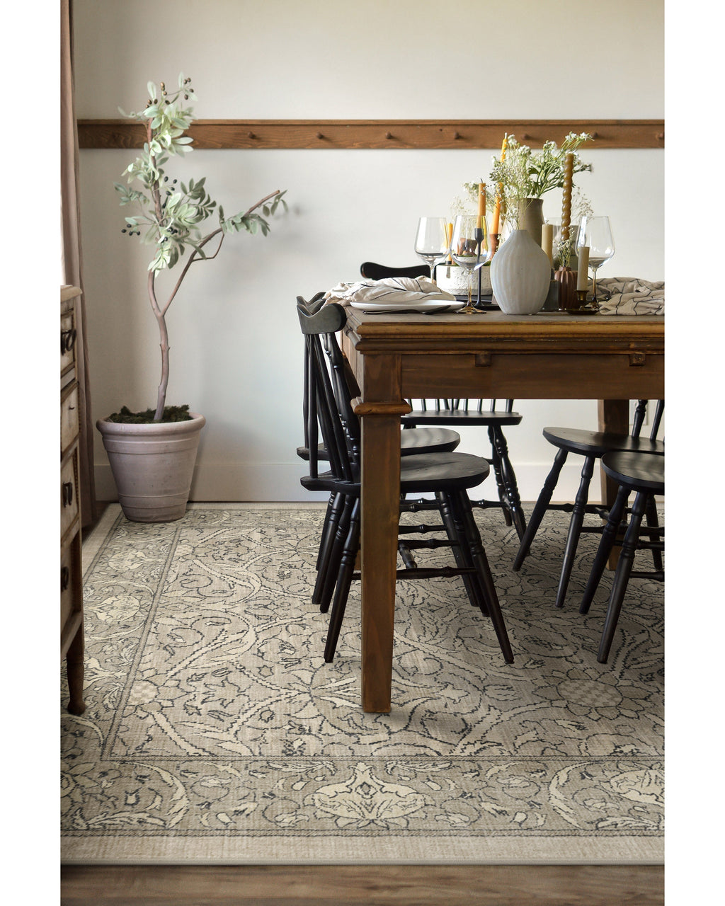 Tapis tissé plat traditionnel britannique avec motif floral de vigne lavable en pierre naturelle pour salon et bureau