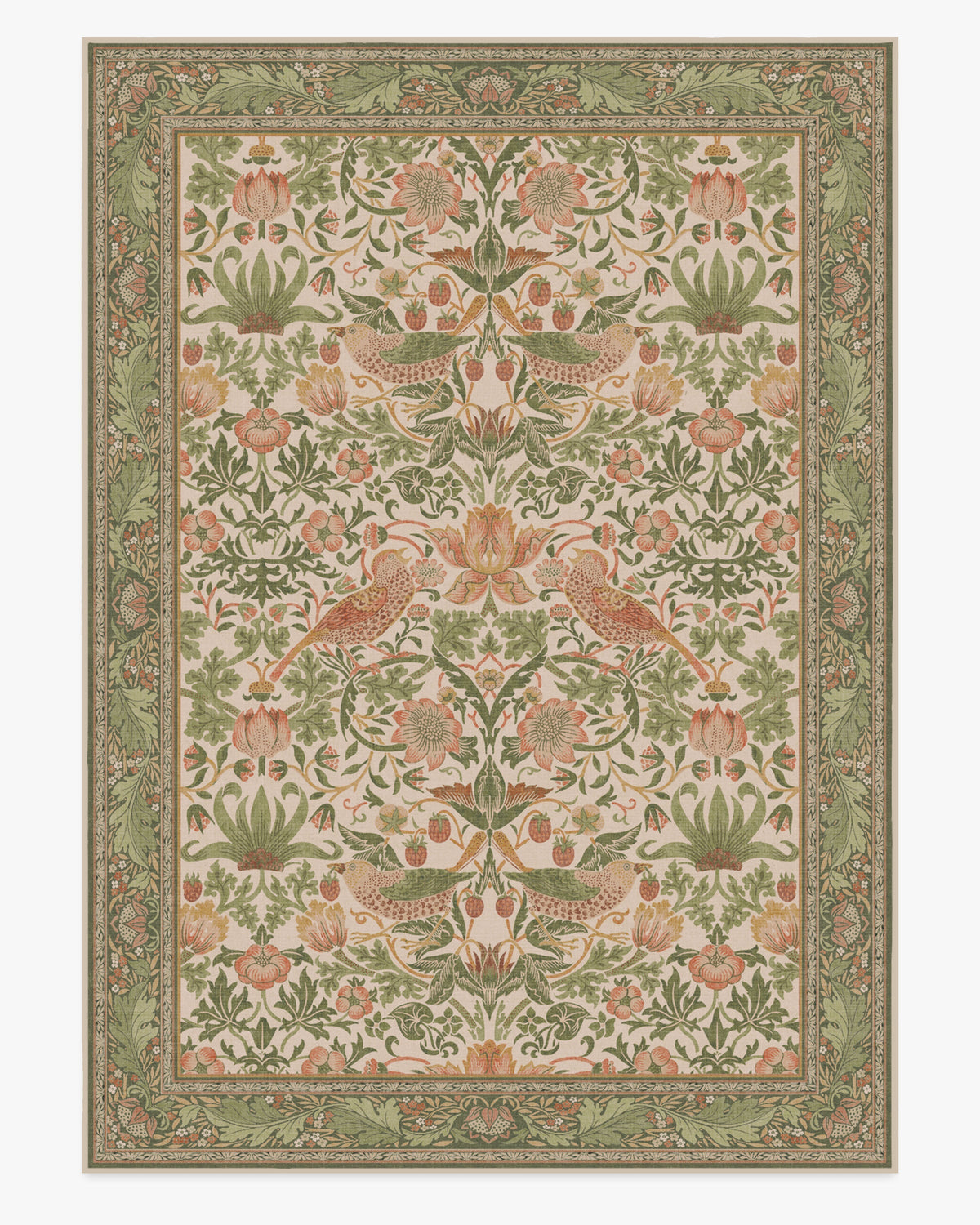 Tapis tissé plat britannique avec imprimé lavable sauge rose oiseau et fruits pour salon et bureau