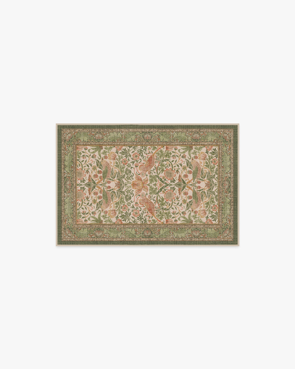 Tapis tissé plat britannique avec imprimé lavable sauge rose oiseau et fruits pour salon et bureau