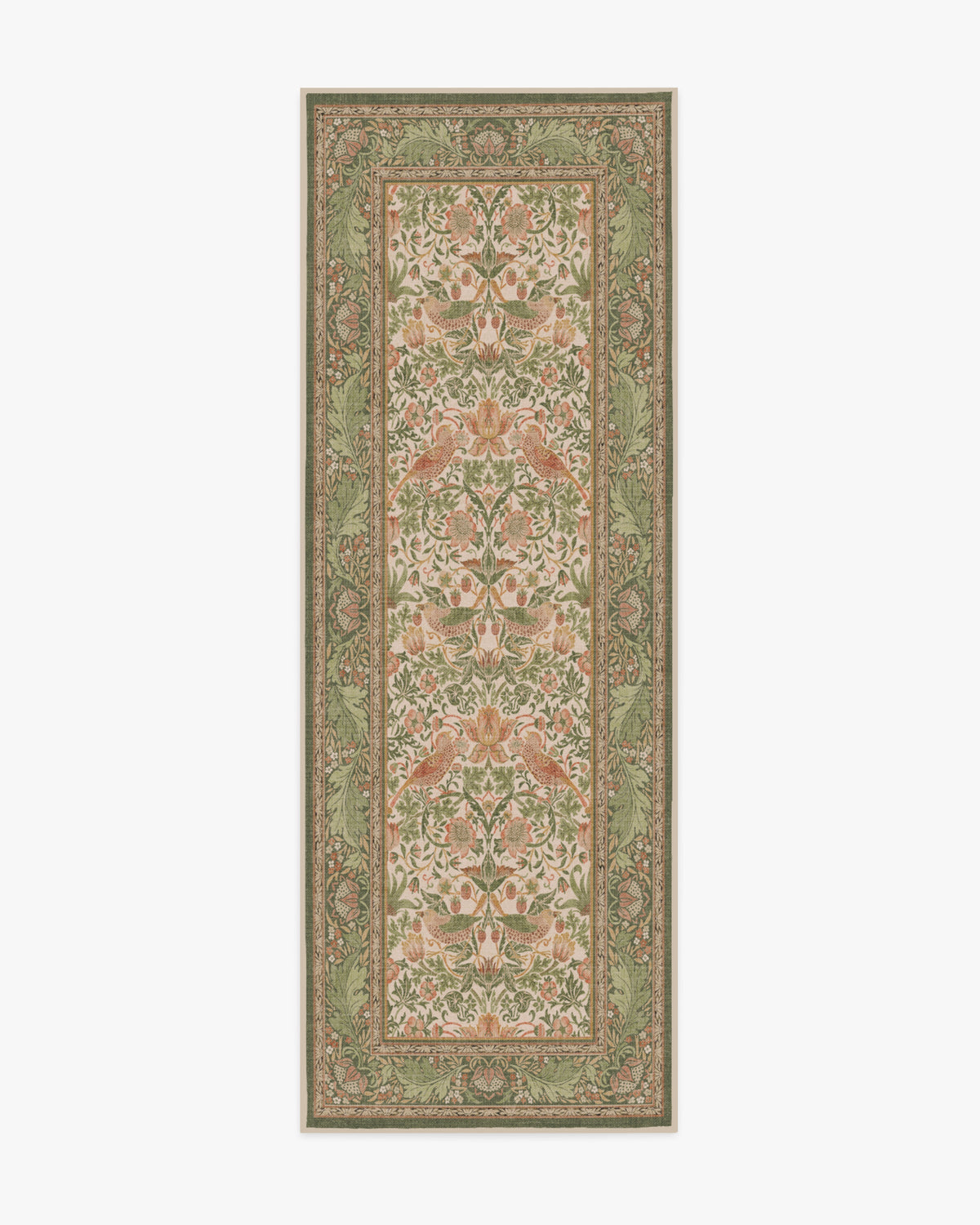 Tapis tissé plat britannique avec imprimé lavable sauge rose oiseau et fruits pour salon et bureau