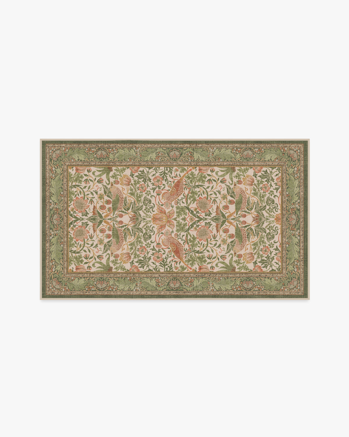 Tapis tissé plat britannique avec imprimé lavable sauge rose oiseau et fruits pour salon et bureau