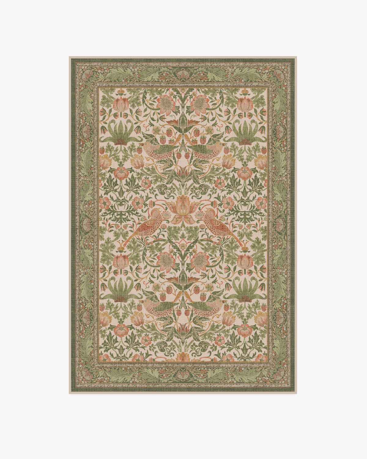 Tapis tissé plat britannique avec imprimé lavable sauge rose oiseau et fruits pour salon et bureau