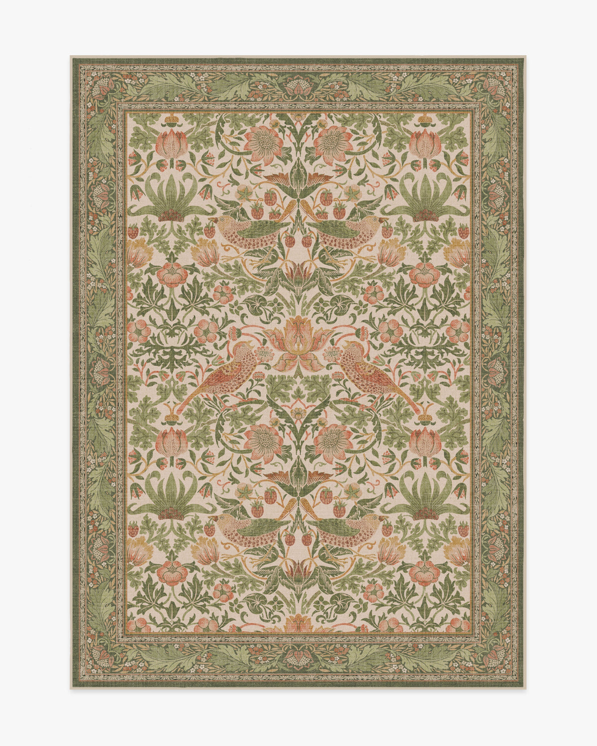 Tapis tissé plat britannique avec imprimé lavable sauge rose oiseau et fruits pour salon et bureau