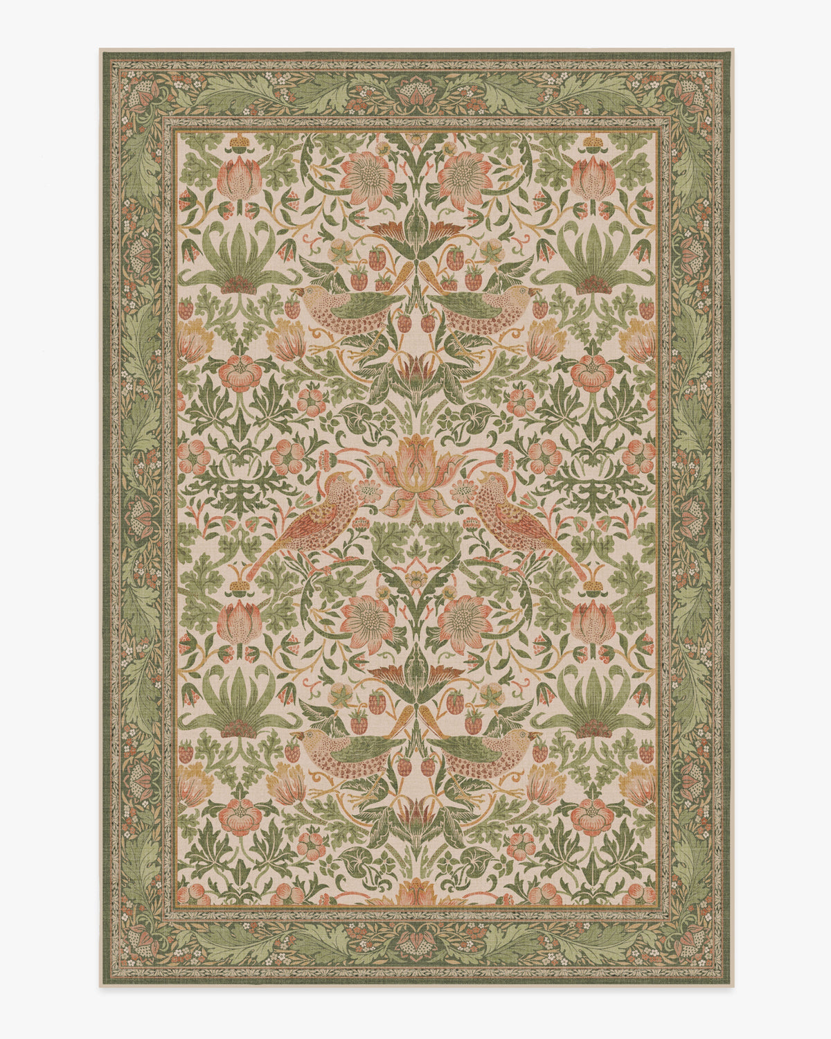 Tapis tissé plat britannique avec imprimé lavable sauge rose oiseau et fruits pour salon et bureau