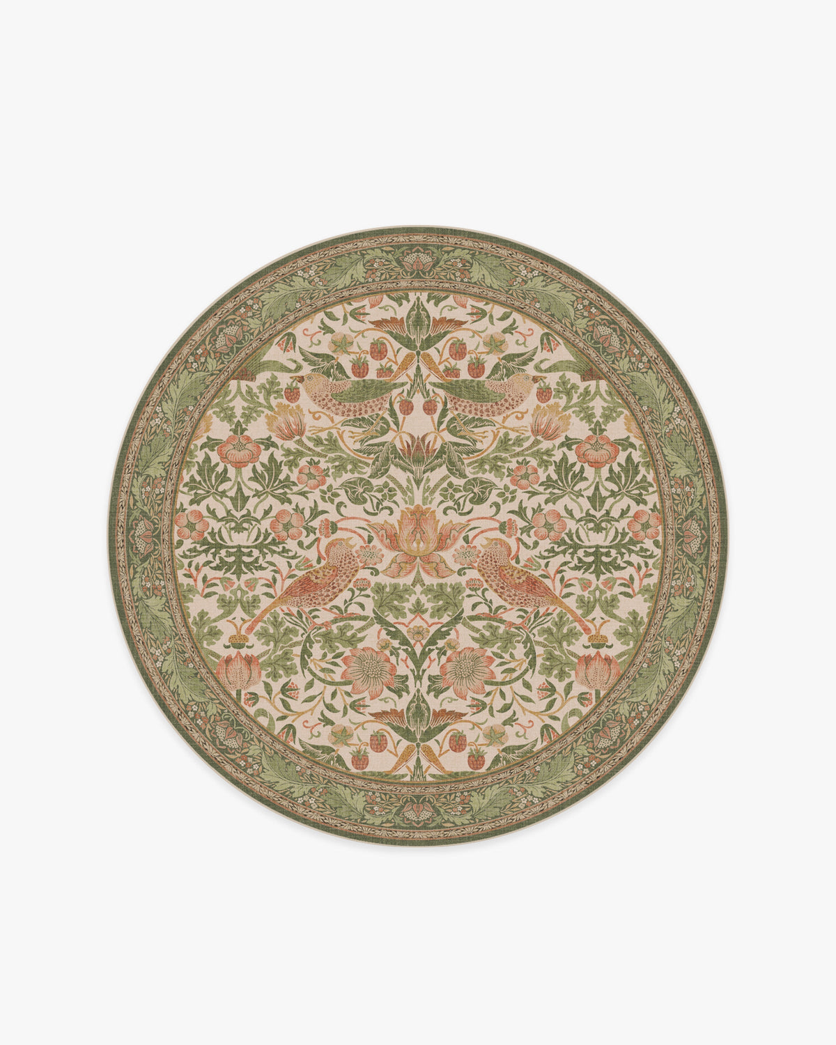 Tapis tissé plat britannique avec imprimé lavable sauge rose oiseau et fruits pour salon et bureau