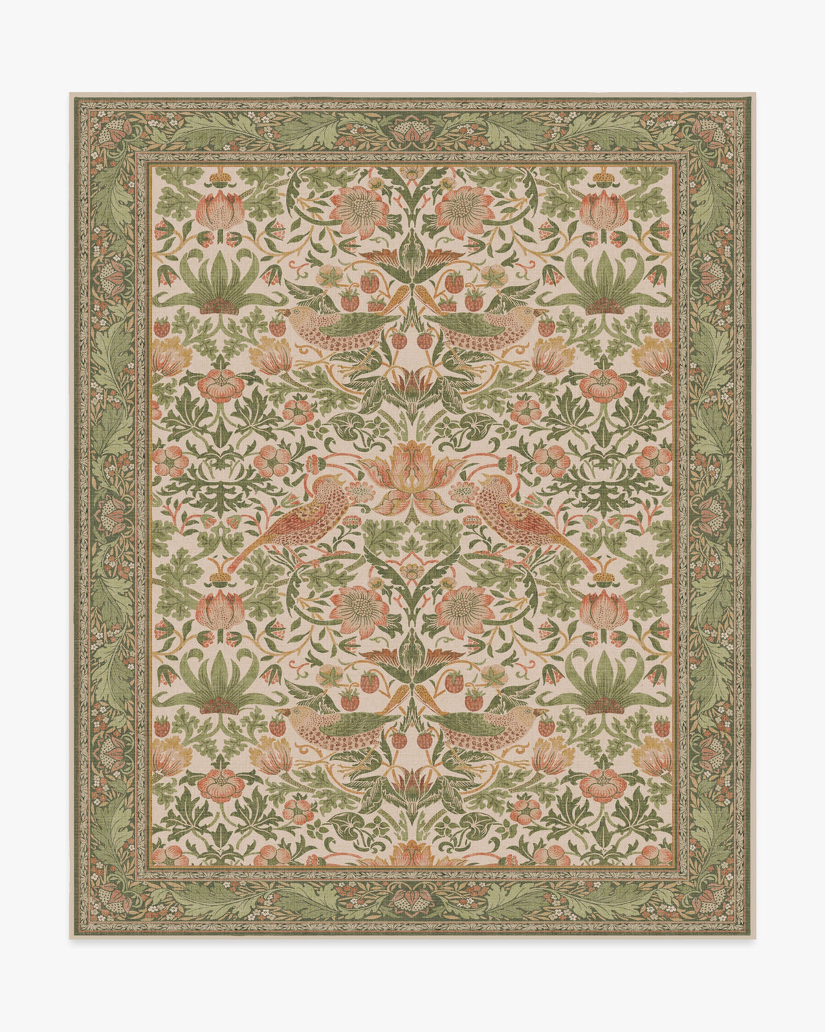 Tapis tissé plat britannique avec imprimé lavable sauge rose oiseau et fruits pour salon et bureau