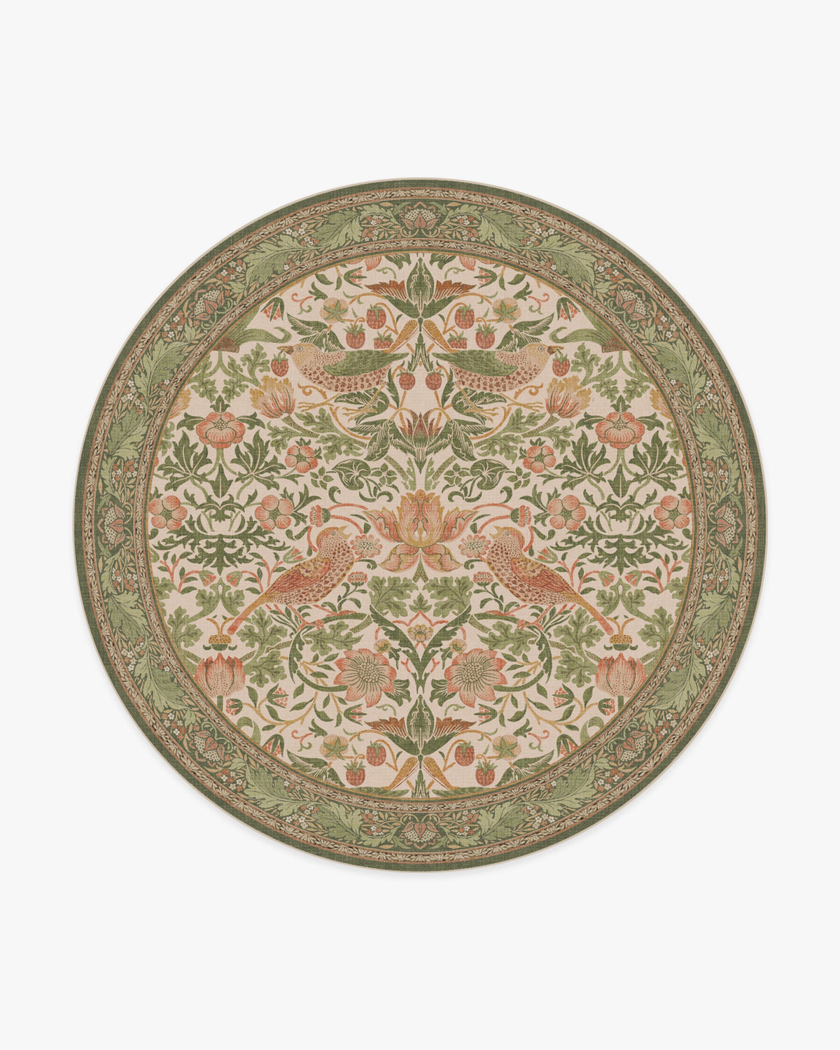 Tapis tissé plat britannique avec imprimé lavable sauge rose oiseau et fruits pour salon et bureau
