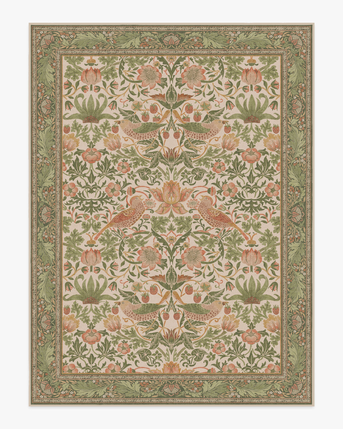 Tapis tissé plat britannique avec imprimé lavable sauge rose oiseau et fruits pour salon et bureau