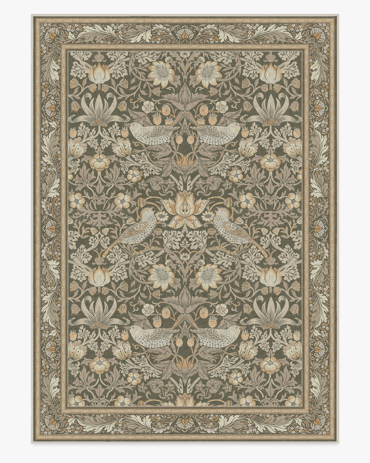 Tapis tissé à plat British Garden avec motif végétal or pierre lavable pour salon et bureau