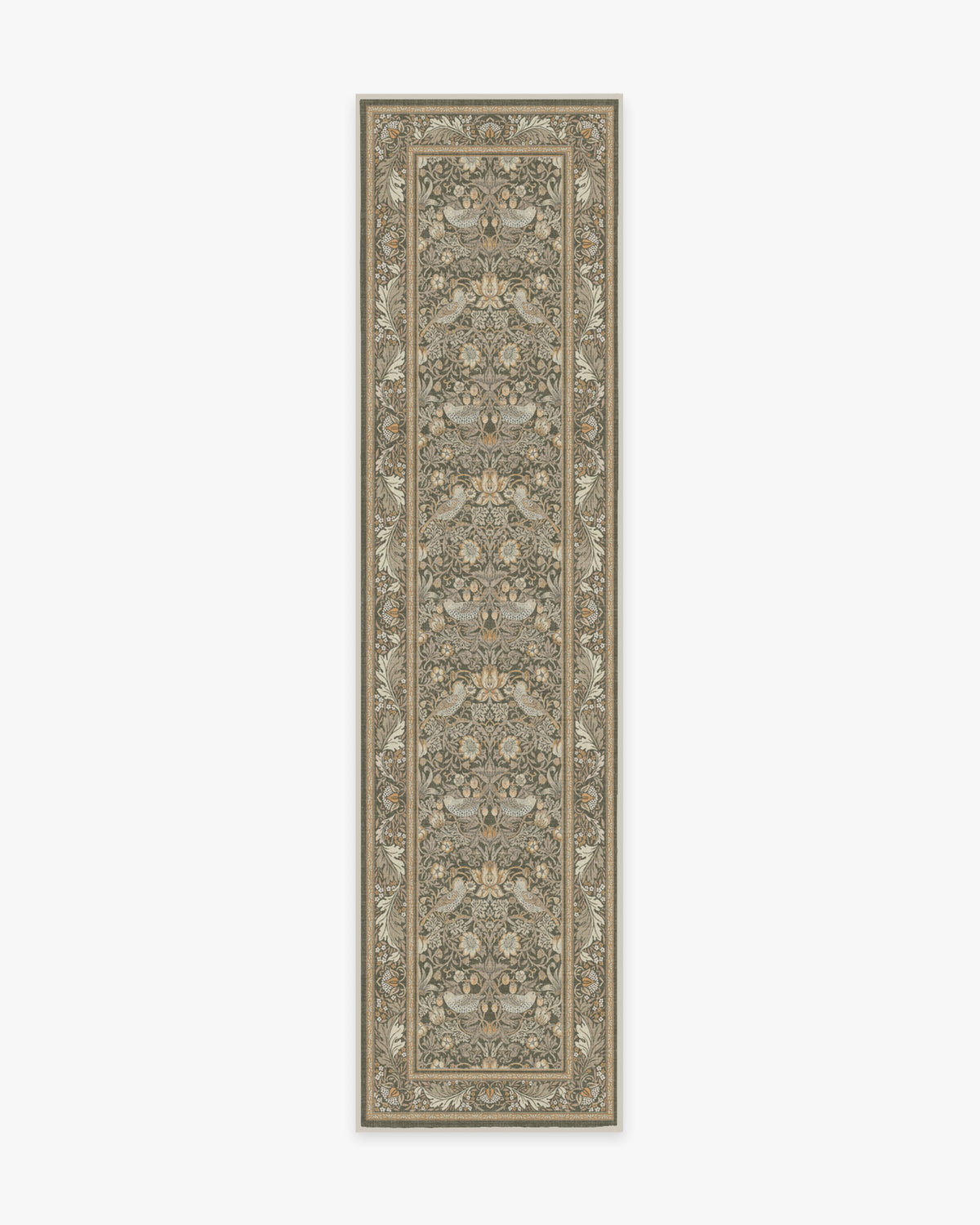 Tapis tissé à plat British Garden avec motif végétal or pierre lavable pour salon et bureau
