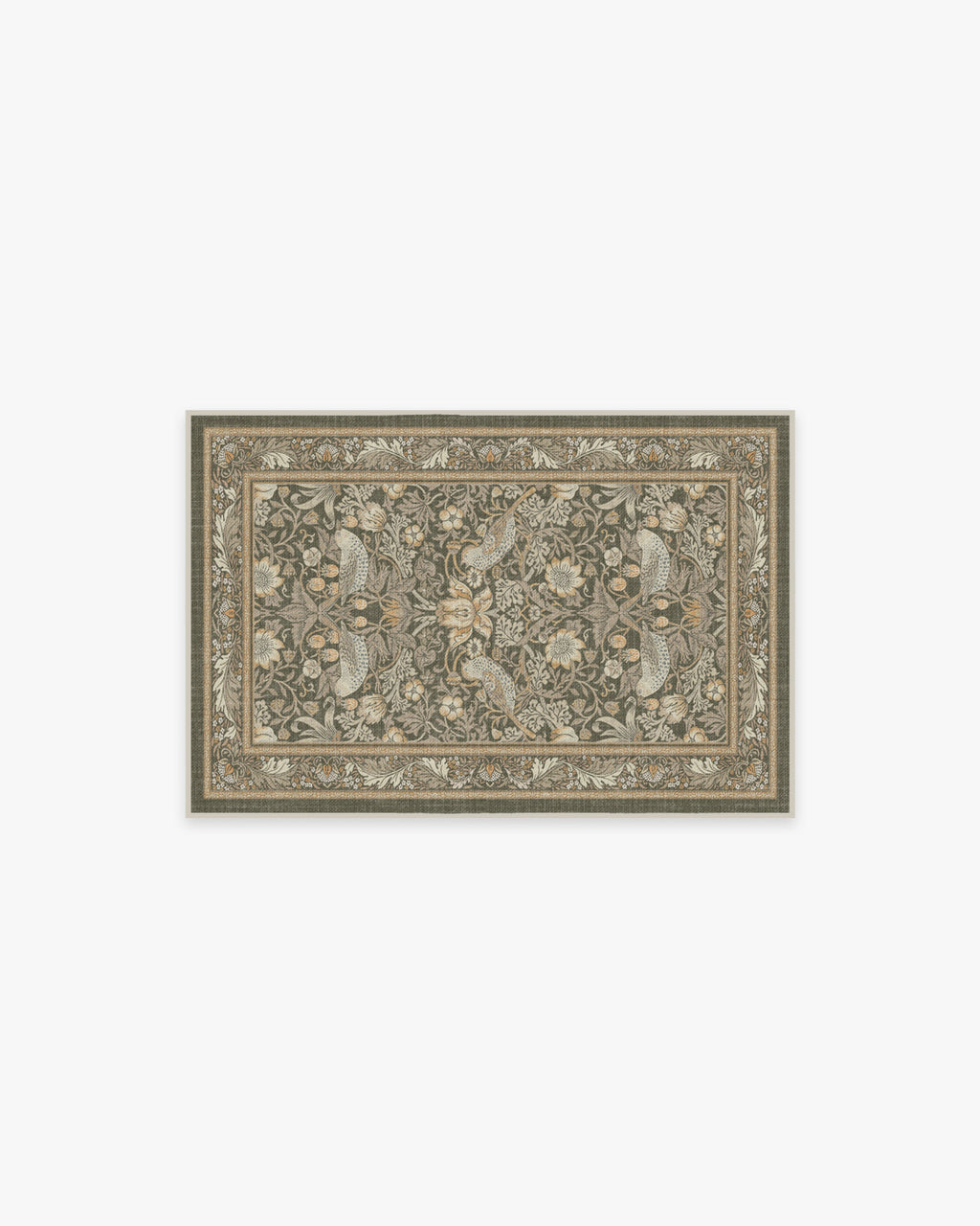 Tapis tissé à plat British Garden avec motif végétal or pierre lavable pour salon et bureau